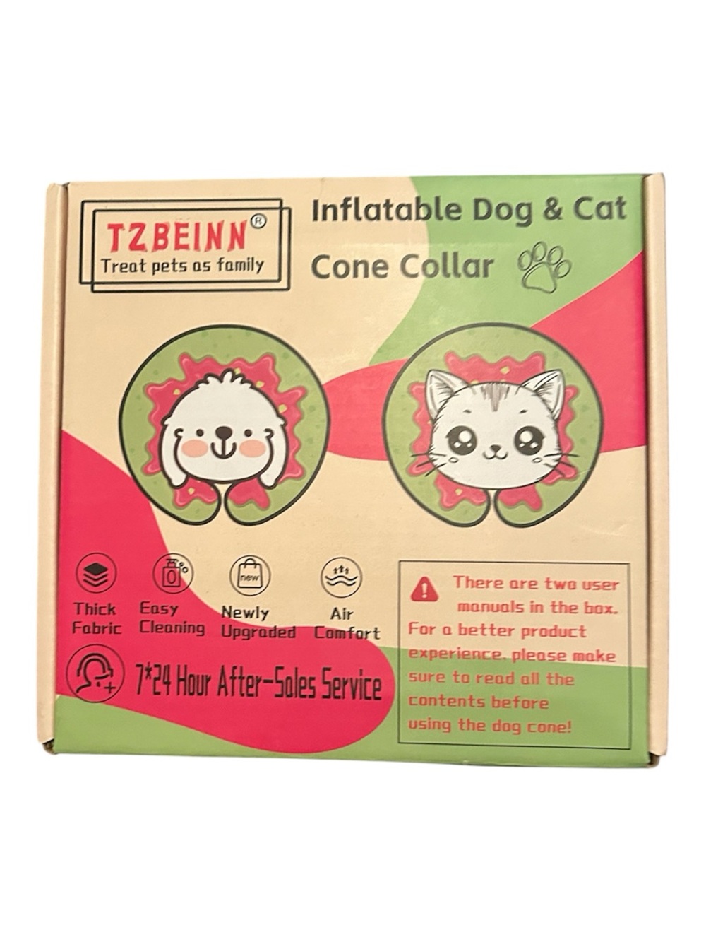 Inflatable Dog & Cat Cone Collar - Green and Pink XL